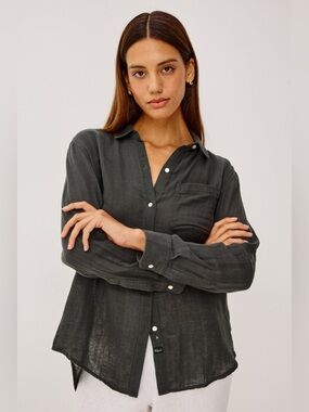 Rails Ellis Organic Cotton Gauze Button Down Washed Black Chic Utility S